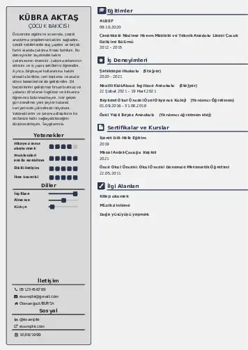 Çocuk Bakıcısı CV Örnekleri cv indir